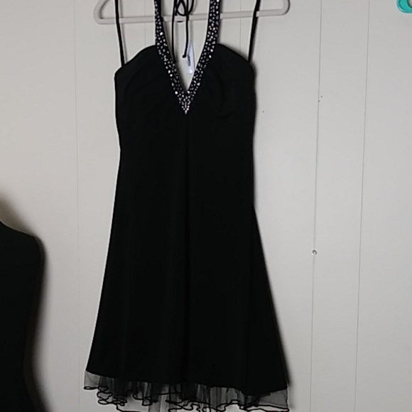 Betsy and Adam by Linda Bernell Black Halter Dress Rhinestone Embellished Formal - Picture 6 of 12